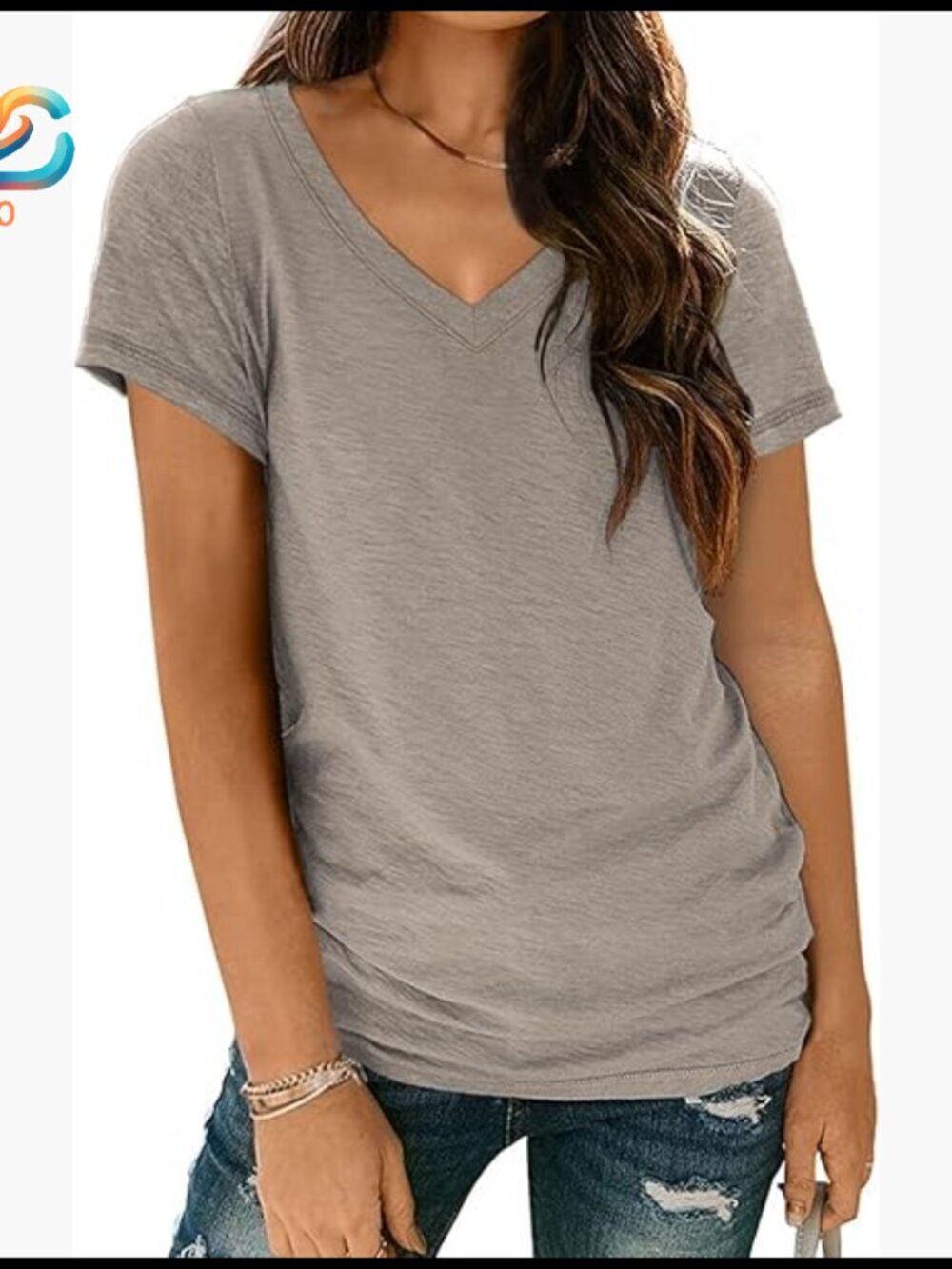 Lightweight V-Neck T-Shirt, Regular Fit, Polyester Blend, Casual Summer Top